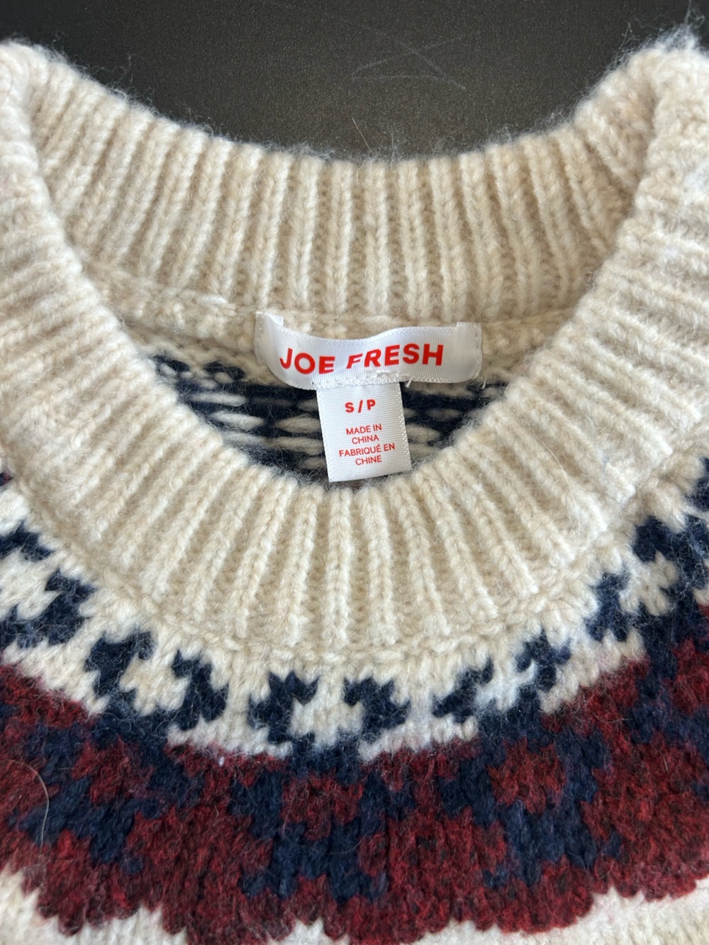 Joe Fresh Cream Knit Crewneck Sweater with Brown Elbow Patches - Picture 2 of 2